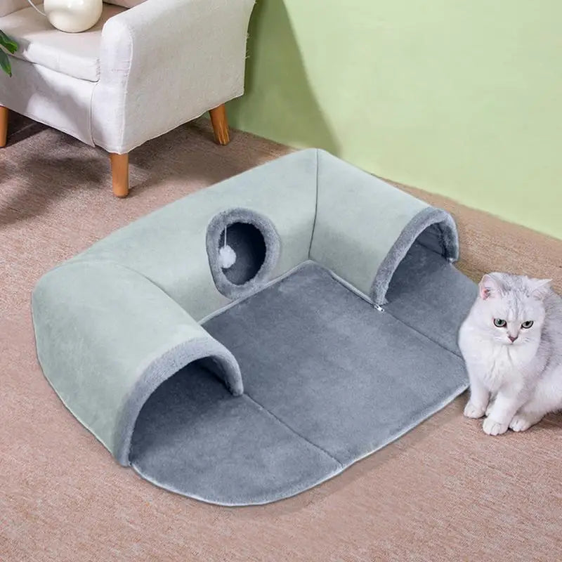 PurrPlay Tunnel Bed – Hide, Play & Nap in One!