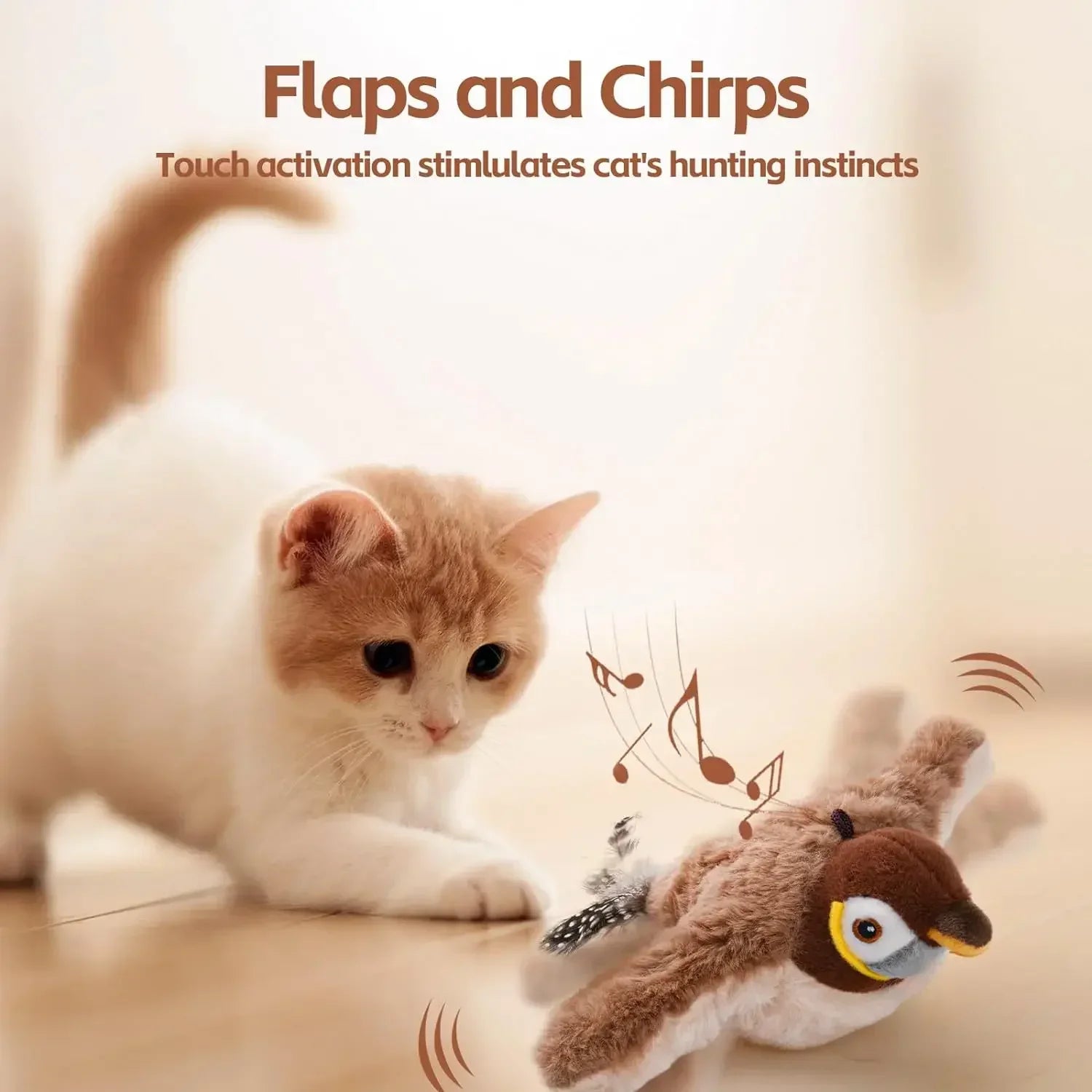 TweetJoy Rechargeable Chirping Flapping Bird Toy for Cats